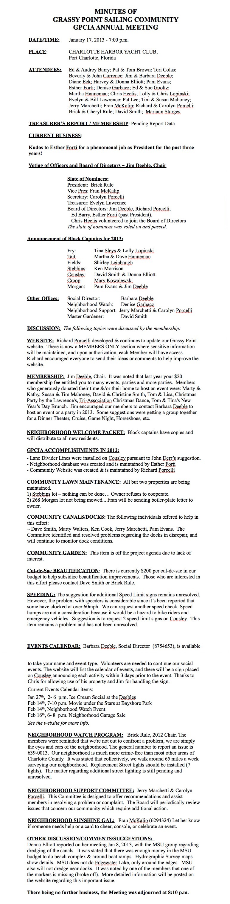 January 17, 2013 Minutes